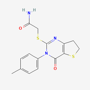 molecular formula C15H15N3O2S2 B2494143 2-[[3-(4-Methylphenyl)-4-oxo-6,7-dihydrothieno[3,2-d]pyrimidin-2-yl]sulfanyl]acetamide CAS No. 686771-52-8