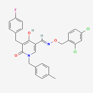 molecular formula C28H23Cl2FN2O3 B2494144 5-(4-fluorobenzyl)-4-hydroxy-1-(4-methylbenzyl)-6-oxo-1,6-dihydro-3-pyridinecarbaldehyde O-(2,4-dichlorobenzyl)oxime CAS No. 477856-08-9