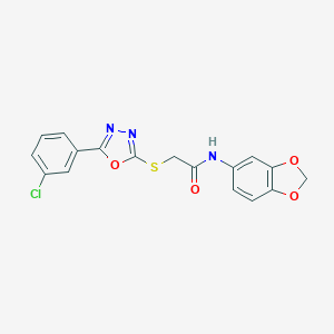 molecular formula C17H12ClN3O4S B249415 N-(1,3-benzodioxol-5-yl)-2-{[5-(3-chlorophenyl)-1,3,4-oxadiazol-2-yl]sulfanyl}acetamide 