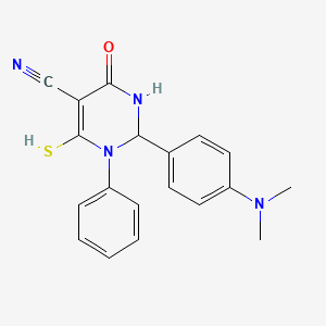 molecular formula C19H18N4OS B2494156 2-(4-(二甲胺)苯基)-6-巯基-4-氧代-1-苯基-1,2,3,4-四氢嘧啶-5-碳腈 CAS No. 637321-83-6