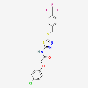 molecular formula C18H13ClF3N3O2S2 B2494165 2-(4-chlorophenoxy)-N-[5-[[4-(trifluoromethyl)phenyl]methylsulfanyl]-1,3,4-thiadiazol-2-yl]acetamide CAS No. 392301-19-8