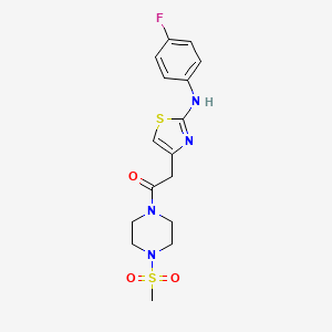 molecular formula C16H19FN4O3S2 B2494168 2-(2-((4-Fluorophenyl)amino)thiazol-4-yl)-1-(4-(methylsulfonyl)piperazin-1-yl)ethanone CAS No. 1105231-88-6