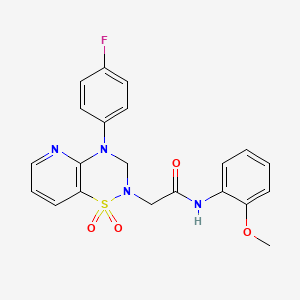 molecular formula C21H19FN4O4S B2494172 2-(4-(4-fluorophenyl)-1,1-dioxido-3,4-dihydro-2H-pyrido[2,3-e][1,2,4]thiadiazin-2-yl)-N-(2-methoxyphenyl)acetamide CAS No. 1251546-07-2