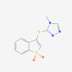 molecular formula C11H9N3O2S2 B249418 1,1-dioxido-1-benzothien-3-yl 4-methyl-4H-1,2,4-triazol-3-yl sulfide 