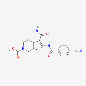 molecular formula C18H16N4O4S B2494182 3-carbamoyl-2-(4-cyanobenzamido)-4,5-dihydrothieno[2,3-c]pyridine-6(7H)-carboxylate de méthyle CAS No. 886950-72-7