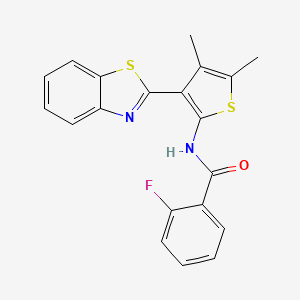 molecular formula C20H15FN2OS2 B2494186 N-(3-(benzo[d]thiazol-2-yl)-4,5-dimethylthiophen-2-yl)-2-fluorobenzamide CAS No. 886960-03-8