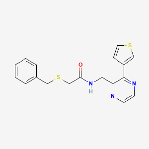 molecular formula C18H17N3OS2 B2494200 2-(benzylthio)-N-((3-(thiophen-3-yl)pyrazin-2-yl)methyl)acetamide CAS No. 2034497-05-5