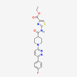 molecular formula C22H22FN5O3S B2494206 Ethyl 2-(1-(6-(4-fluorophenyl)pyridazin-3-yl)piperidine-4-carboxamido)thiazole-4-carboxylate CAS No. 1105218-37-8