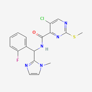 molecular formula C17H15ClFN5OS B2494208 5-chloro-N-[(2-fluorophenyl)(1-methyl-1H-imidazol-2-yl)methyl]-2-(methylsulfanyl)pyrimidine-4-carboxamide CAS No. 1089602-29-8