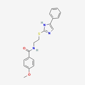 molecular formula C19H19N3O2S B2494233 4-甲氧基-N-(2-((5-苯基-1H-咪唑-2-基)硫)乙基)苯酰胺 CAS No. 886897-65-0