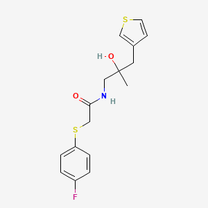 molecular formula C16H18FNO2S2 B2494248 2-((4-氟苯基)硫基)-N-(2-羟基-2-甲基-3-(噻吩-3-基)丙基)乙酰胺 CAS No. 2097937-16-9