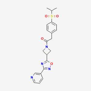 molecular formula C21H22N4O4S B2494258 2-(4-(异丙基磺酰)苯基)-1-(3-(3-(吡啶-3-基)-1,2,4-噁二唑-5-基)氮杂环丁烷-1-基)乙酮 CAS No. 1323658-25-8