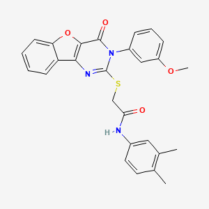 molecular formula C27H23N3O4S B2494266 N-(3,4-dimethylphenyl)-2-[[3-(3-methoxyphenyl)-4-oxo-[1]benzofuro[3,2-d]pyrimidin-2-yl]sulfanyl]acetamide CAS No. 872208-21-4