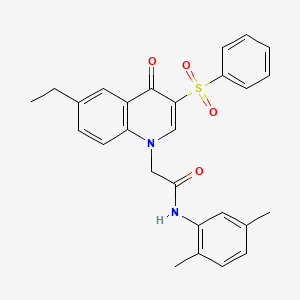 molecular formula C27H26N2O4S B2494269 2-[3-(benzenesulfonyl)-6-ethyl-4-oxoquinolin-1-yl]-N-(2,5-dimethylphenyl)acetamide CAS No. 866864-68-8