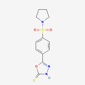 molecular formula C12H13N3O3S2 B2494271 5-[4-(Pyrrolidine-1-sulfonyl)-phenyl]-[1,3,4]oxadiazole-2-thiol CAS No. 497926-09-7