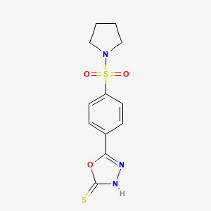 molecular formula C12H13N3O3S2 B2494271 5-(4-(Pyrrolidin-1-ylsulfonyl)phenyl)-1,3,4-oxadiazole-2-thiol CAS No. 497926-09-7