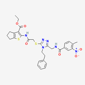 ethyl 2-(2-((5-((4-methyl-3-nitrobenzamido)methyl)-4-phenethyl-4H-1,2,4-triazol-3-yl)thio)acetamido)-5,6-dihydro-4H-cyclopenta[b]thiophene-3-carboxylate