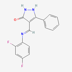molecular formula C16H11F2N3O B2494282 4-[(2,4-difluoroanilino)methylidene]-3-phenyl-1H-pyrazol-5-one CAS No. 338975-68-1
