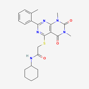 molecular formula C23H27N5O3S B2494287 N-环己基-2-((6,8-二甲基-5,7-二氧代-2-(邻甲苯基)-5,6,7,8-四氢嘧啶并[4,5-d]嘧啶-4-基)硫)乙酰胺 CAS No. 893904-26-2