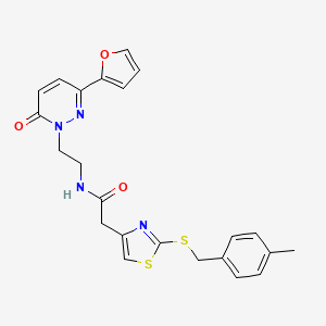 molecular formula C23H22N4O3S2 B2494290 N-(2-(3-(呋喃-2-基)-6-氧代吡啶并[6H]-1-基)乙基)-2-(2-((4-甲基苯甲基)硫代)噻唑-4-基)乙酰胺 CAS No. 1203352-70-8