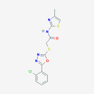 molecular formula C14H11ClN4O2S2 B249431 2-{[5-(2-chlorophenyl)-1,3,4-oxadiazol-2-yl]sulfanyl}-N-(4-methyl-1,3-thiazol-2-yl)acetamide 