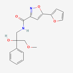 molecular formula C18H18N2O5 B2494313 5-(furan-2-yl)-N-(2-hydroxy-3-methoxy-2-phenylpropyl)isoxazole-3-carboxamide CAS No. 2034318-30-2