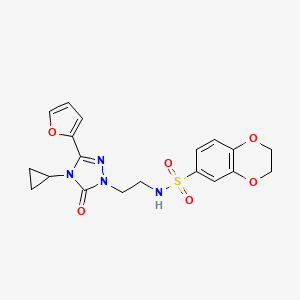 molecular formula C19H20N4O6S B2494319 N-(2-(4-cyclopropyl-3-(furan-2-yl)-5-oxo-4,5-dihydro-1H-1,2,4-triazol-1-yl)ethyl)-2,3-dihydrobenzo[b][1,4]dioxine-6-sulfonamide CAS No. 1797588-89-6