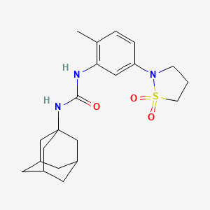 molecular formula C21H29N3O3S B2494321 1-((1R,3s)-adamantan-1-yl)-3-(5-(1,1-dioxidoisothiazolidin-2-yl)-2-methylphenyl)urea CAS No. 1396630-75-3