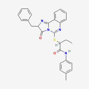 molecular formula C28H26N4O2S B2494340 2-((2-benzyl-3-oxo-2,3-dihydroimidazo[1,2-c]quinazolin-5-yl)thio)-N-(p-tolyl)butanamide CAS No. 1052662-05-1