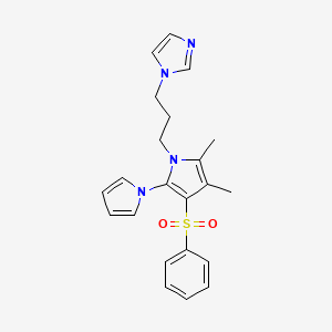 molecular formula C22H24N4O2S B2494348 1-[3-[4-(苯磺酰)-2,3-二甲基-5-吡咯-1-基吡咯-1-基]丙基]咪唑 CAS No. 860648-67-5