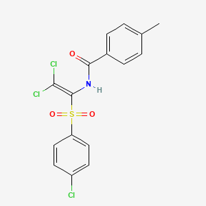 molecular formula C16H12Cl3NO3S B2494349 N-[2,2-dichloro-1-(4-chlorophenyl)sulfonylethenyl]-4-methylbenzamide CAS No. 294647-42-0