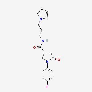 molecular formula C18H20FN3O2 B2494381 1-(4-fluorofenil)-5-oxo-N-[3-(1H-pirrol-1-il)propil]pirrolidina-3-carboxamida CAS No. 1226435-56-8