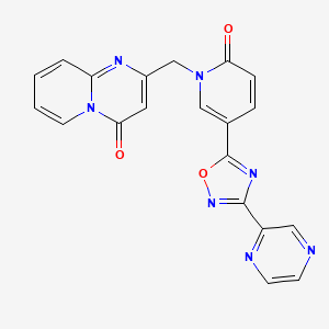 molecular formula C20H13N7O3 B2494392 2-((2-oxo-5-(3-(pyrazin-2-yl)-1,2,4-oxadiazol-5-yl)pyridin-1(2H)-yl)methyl)-4H-pyrido[1,2-a]pyrimidin-4-one CAS No. 1396760-14-7