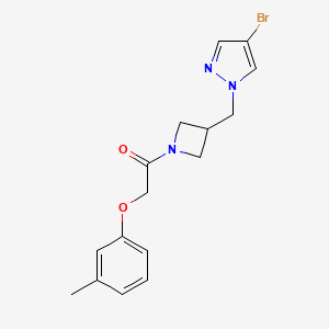 molecular formula C16H18BrN3O2 B2494393 1-[3-[(4-Bromopyrazol-1-yl)methyl]azetidin-1-yl]-2-(3-methylphenoxy)ethanone CAS No. 2415632-55-0