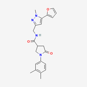 molecular formula C22H24N4O3 B2494415 1-(3,4-dimethylphenyl)-N-((5-(furan-2-yl)-1-methyl-1H-pyrazol-3-yl)methyl)-5-oxopyrrolidine-3-carboxamide CAS No. 1421443-45-9