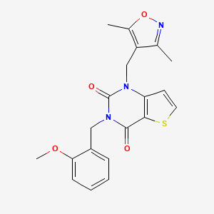 molecular formula C20H19N3O4S B2494416 1-((3,5-dimethylisoxazol-4-yl)methyl)-3-(2-methoxybenzyl)thieno[3,2-d]pyrimidine-2,4(1H,3H)-dione CAS No. 1428359-32-3