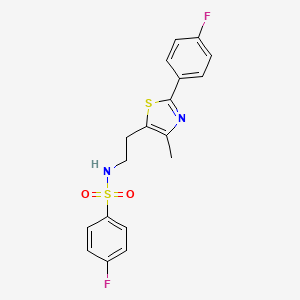 molecular formula C18H16F2N2O2S2 B2494431 4-fluoro-N-(2-(2-(4-fluorophenyl)-4-methylthiazol-5-yl)ethyl)benzenesulfonamide CAS No. 894005-40-4