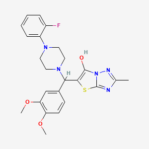 molecular formula C24H26FN5O3S B2494434 5-((3,4-Dimethoxyphenyl)(4-(2-fluorophenyl)piperazin-1-yl)methyl)-2-methylthiazolo[3,2-b][1,2,4]triazol-6-ol CAS No. 851809-95-5