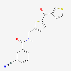molecular formula C18H12N2O2S2 B2494436 3-cyano-N-((5-(thiophene-3-carbonyl)thiophen-2-yl)methyl)benzamide CAS No. 1797062-42-0