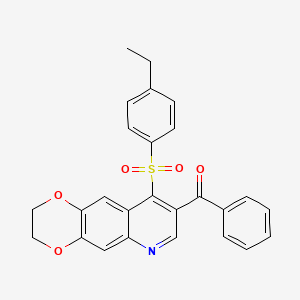 molecular formula C26H21NO5S B2494443 8-benzoyl-9-(4-ethylbenzenesulfonyl)-2H,3H-[1,4]dioxino[2,3-g]quinoline CAS No. 899760-28-2