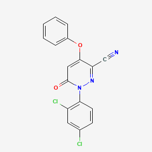 molecular formula C17H9Cl2N3O2 B2494444 1-(2,4-Dichlorophenyl)-6-oxo-4-phenoxy-1,6-dihydro-3-pyridazinecarbonitrile CAS No. 338405-51-9