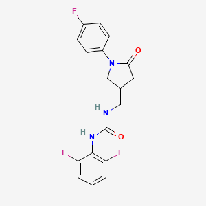 molecular formula C18H16F3N3O2 B2494466 1-(2,6-Difluorophenyl)-3-((1-(4-fluorophenyl)-5-oxopyrrolidin-3-yl)methyl)urea CAS No. 955237-26-0