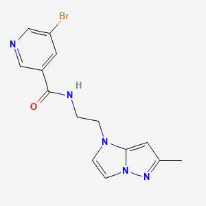 molecular formula C14H14BrN5O B2494477 5-bromo-N-(2-(6-methyl-1H-imidazo[1,2-b]pyrazol-1-yl)ethyl)nicotinamide CAS No. 2034634-39-2