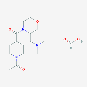 molecular formula C16H29N3O5 B2494483 1-(4-(3-((Dimethylamino)methyl)morpholine-4-carbonyl)piperidin-1-yl)ethanone formate CAS No. 1421451-69-5