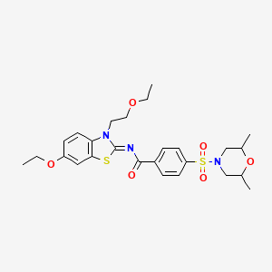 molecular formula C26H33N3O6S2 B2494488 (Z)-4-((2,6-二甲基吗啉基)磺酰)-N-(6-乙氧基-3-(2-乙氧基乙基)苯并[d]噻唑-2(3H)-基亚)苯甲酰胺 CAS No. 865174-29-4