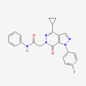 molecular formula C22H18FN5O2 B2494501 2-(4-cyclopropyl-1-(4-fluorophenyl)-7-oxo-1H-pyrazolo[3,4-d]pyridazin-6(7H)-yl)-N-phenylacetamide CAS No. 1105237-31-7