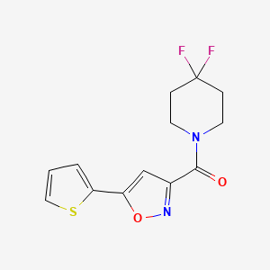 molecular formula C13H12F2N2O2S B2494511 (4,4-Difluoropiperidin-1-yl)-(5-thiophen-2-yl-1,2-oxazol-3-yl)methanone CAS No. 2326697-71-4