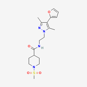molecular formula C18H26N4O4S B2494527 N-(2-(4-(furan-2-yl)-3,5-dimethyl-1H-pyrazol-1-yl)ethyl)-1-(methylsulfonyl)piperidine-4-carboxamide CAS No. 2034328-39-5