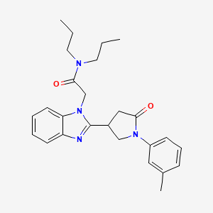 molecular formula C26H32N4O2 B2494534 2-{2-[1-(3-methylphenyl)-5-oxopyrrolidin-3-yl]-1H-1,3-benzodiazol-1-yl}-N,N-dipropylacetamide CAS No. 955505-95-0