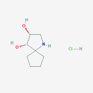 molecular formula C8H16ClNO2 B2494557 (3R,4S)-1-氮杂螺[4.4]壬烷-3,4-二醇；盐酸盐 CAS No. 2445749-41-5